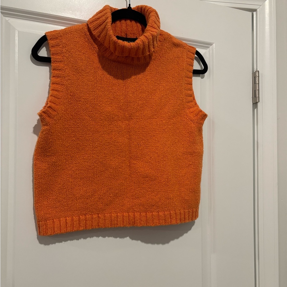 Orange Turtleneck Sleeveless Sweater